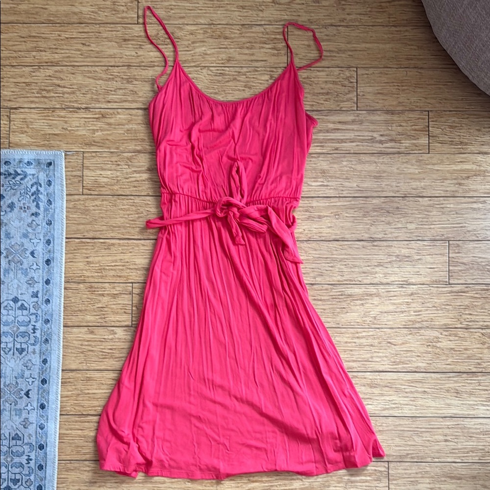 LOFT Size L Vibrant Pink Tie Waist Tank Dress